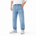 Khaazi Men’s Drawstring Denim Jogger Pants – Scrunched Hem Elastic Streetwear Jeans