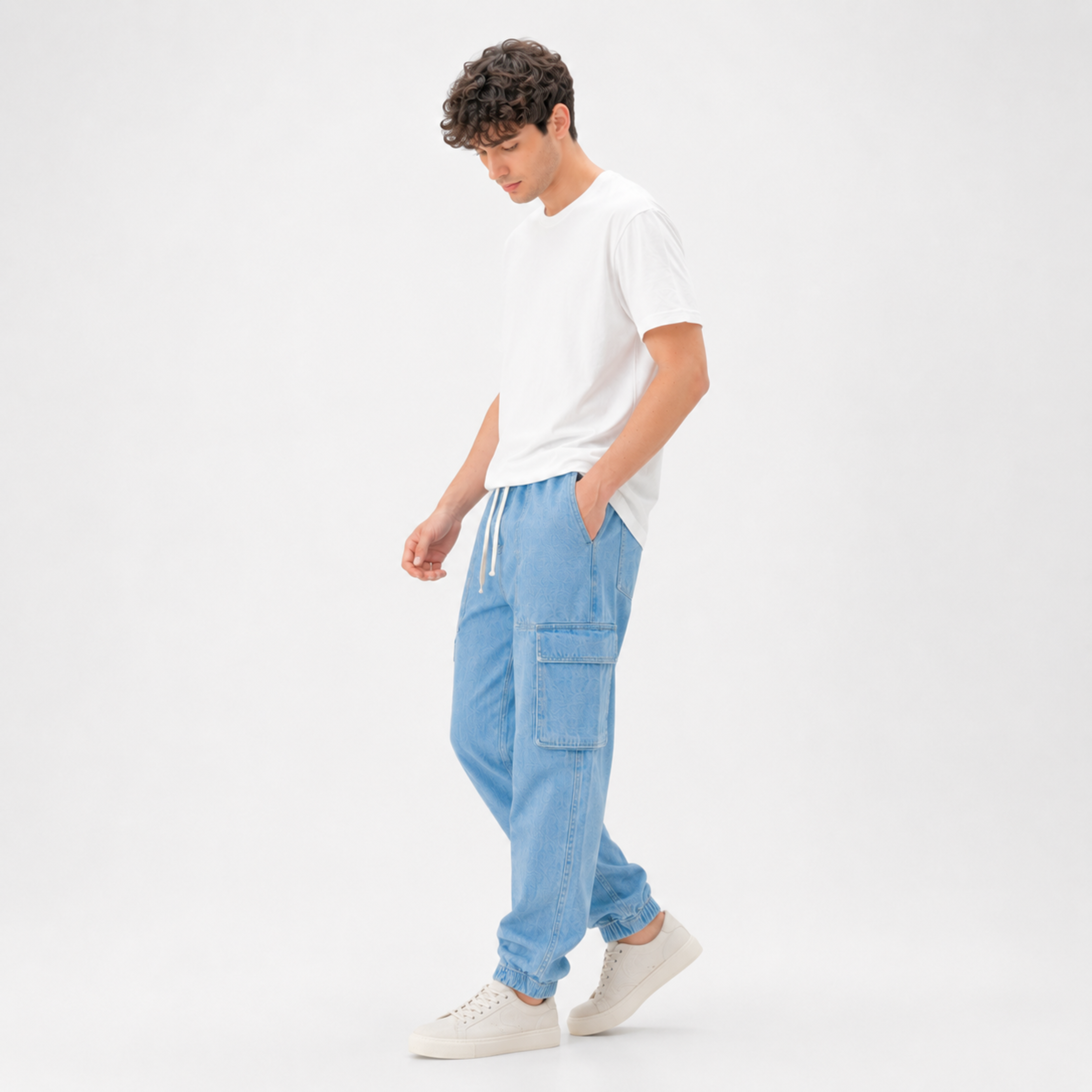 Denim Loose Fit Drawstring Waist 6 Pocket Trouser