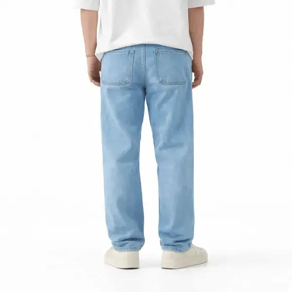 Tapered ankle cargo trouser in light blue denim fabric