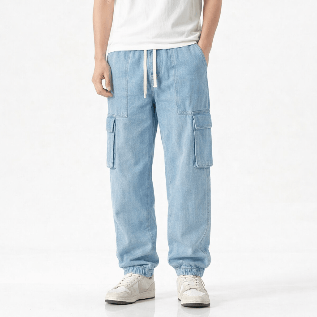 Khaazi Men’s Washed Baggy Jogger Pants – Loose Fit Drawstring Waist 6 Pocket Streetwear Trousers