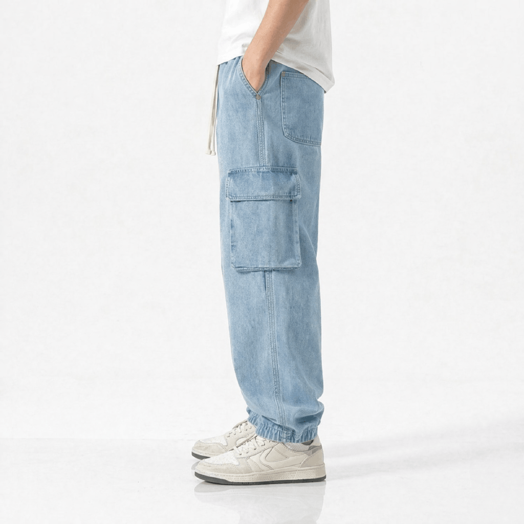 Khaazi Men’s Washed Baggy Jogger Pants – Loose Fit Drawstring Waist 6 Pocket Streetwear Trousers