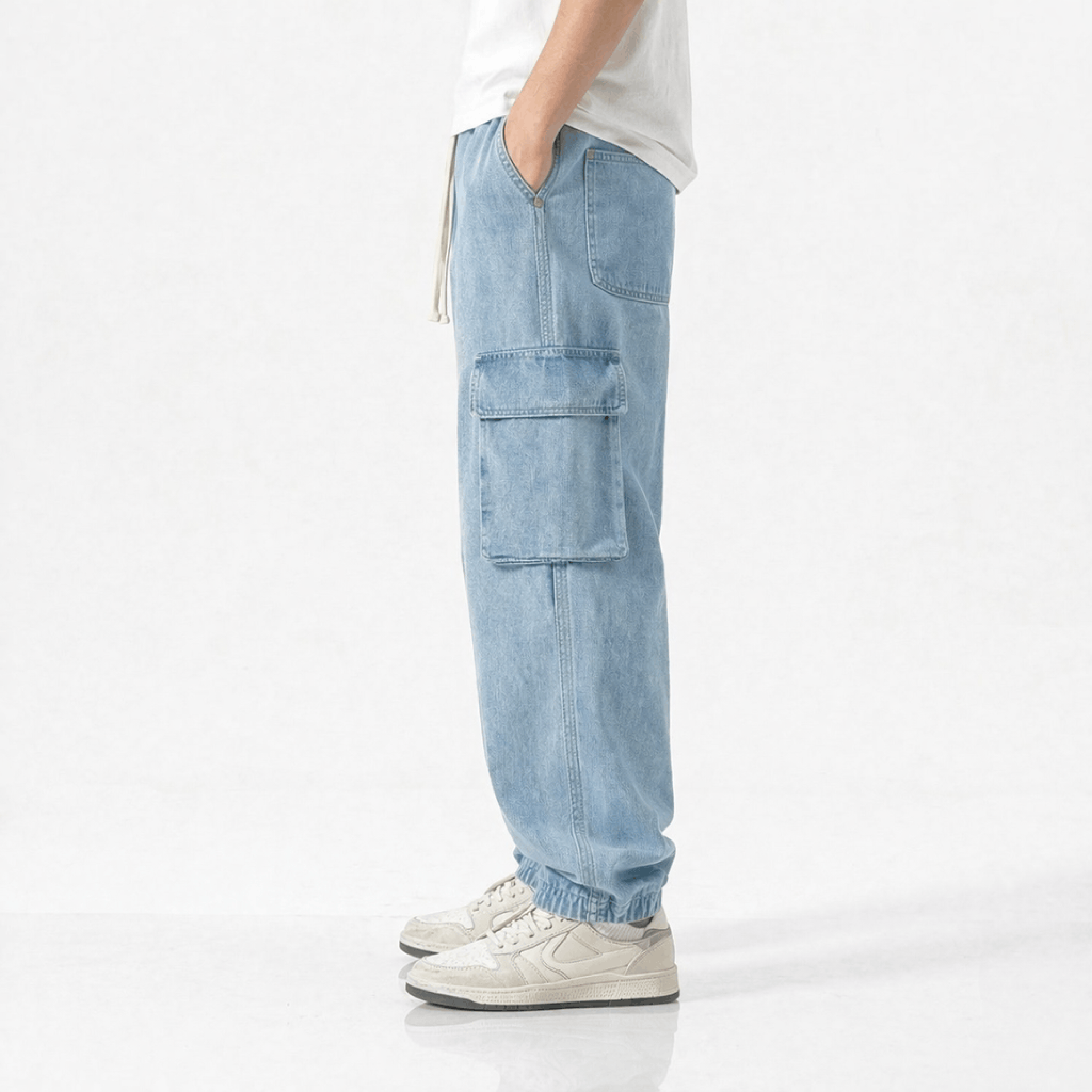 Khaazi Men’s Washed Baggy Jogger Pants – Loose Fit Drawstring Waist 6 Pocket Streetwear Trousers