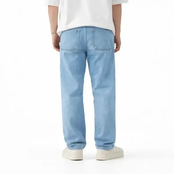 Men's mid-rise straight leg jeans in light wash denim