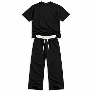 Street Style Co Ord Set for Men – KHAAZI Signature Jet Black Oversized T-Shirt & Wide Leg Trouser Khaazi