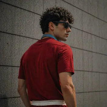 KHAAZI men's Co-ord Set – Cherry Red | Oversized T-Shirt & Wide-Leg Trousers for Men Khaazi