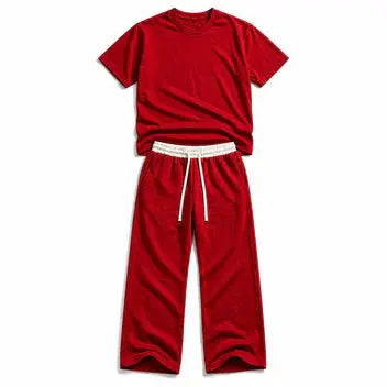 Man wearing red cotton co-ord set – branded trouser and t shirt in Pakistan, Khaazi
