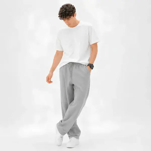 Grey Relaxed-Fit Men's Trouser with White T-Shirt – KHAAZI