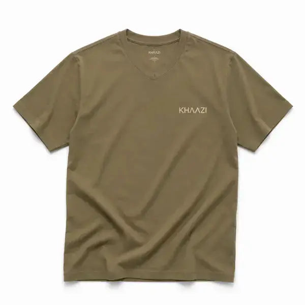 Streetwear T-Shirt Pakistan T-Shirt Olive Green Oversized Front Close-Up View KHAAZI