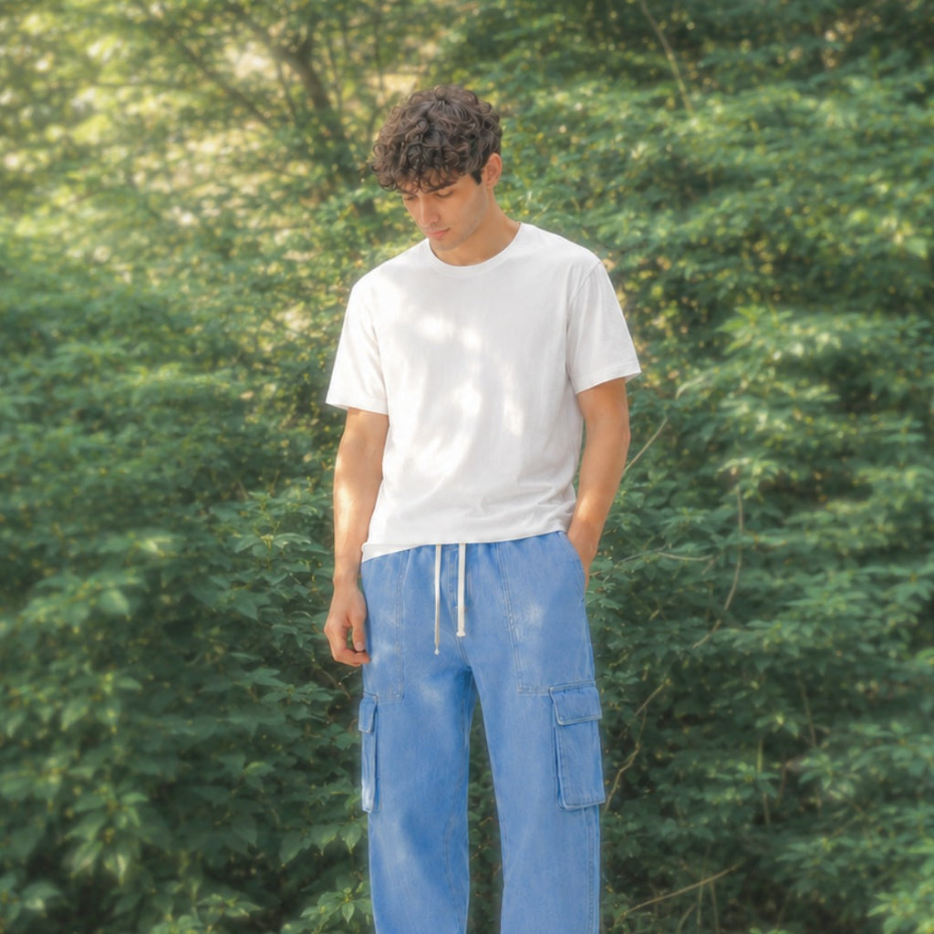 Khaazi Men’s Washed Baggy Jogger Pants – Loose Fit Drawstring Waist 6 Pocket Streetwear Trousers