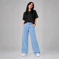 Women's baggy denim jeans in relaxed wide leg fit – KHAAZI