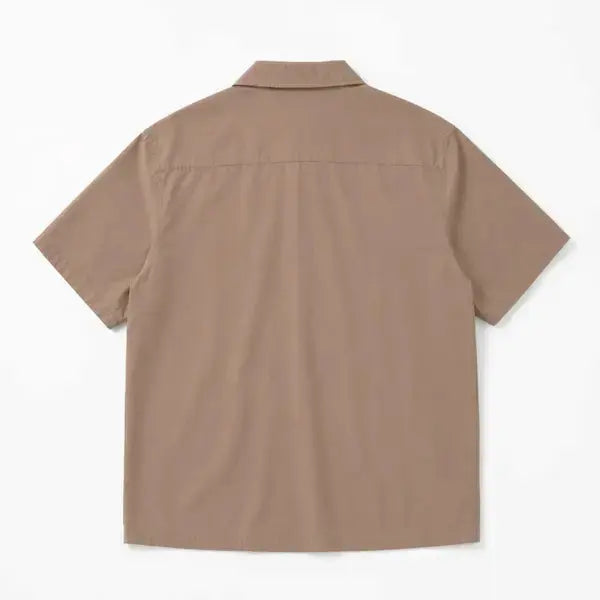 Camp Collar Shirt Men Pakistan – Short Sleeve Shirt – Mushroom Brown – Breathable Fabric – Back View – KHAAZI