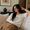 Women's oversized t-shirt in white, relaxed casual fit by KHAAZI